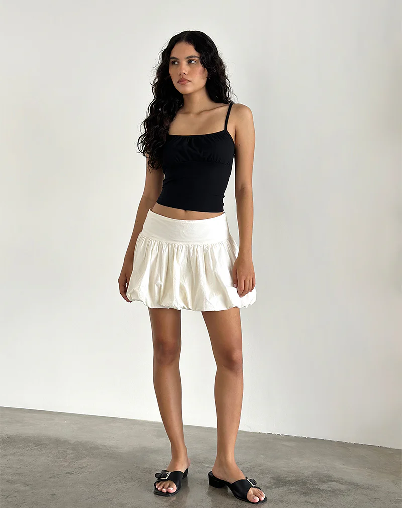 Kiyowo Puffball Mini Skirt in Poplin Ivory - Image 3