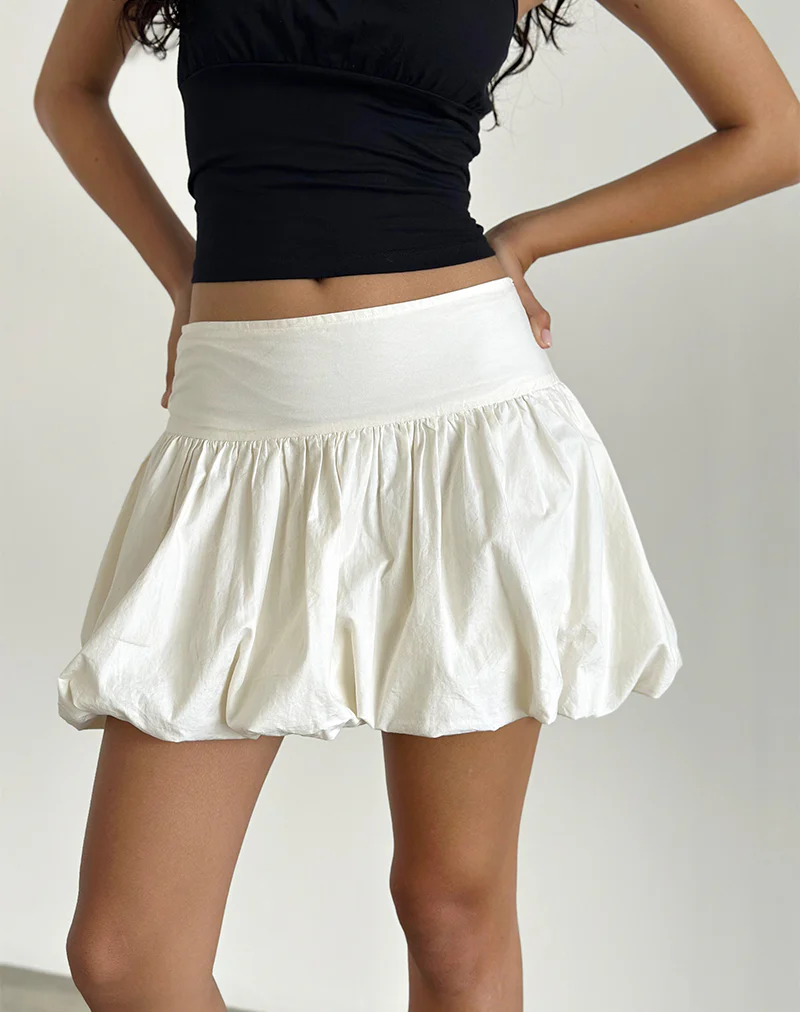 Kiyowo Puffball Mini Skirt in Poplin Ivory - Image 4