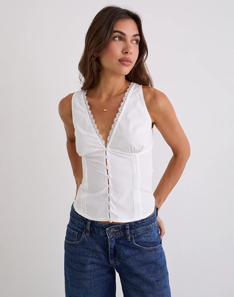 Lasily Sleeveless Corset Top in White - Image 4