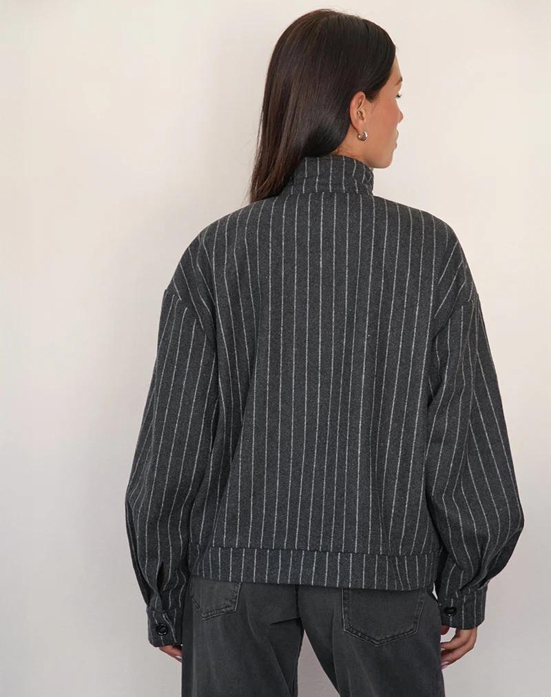 Lastika Jacket in Charcoal Pinstripe - Image 3