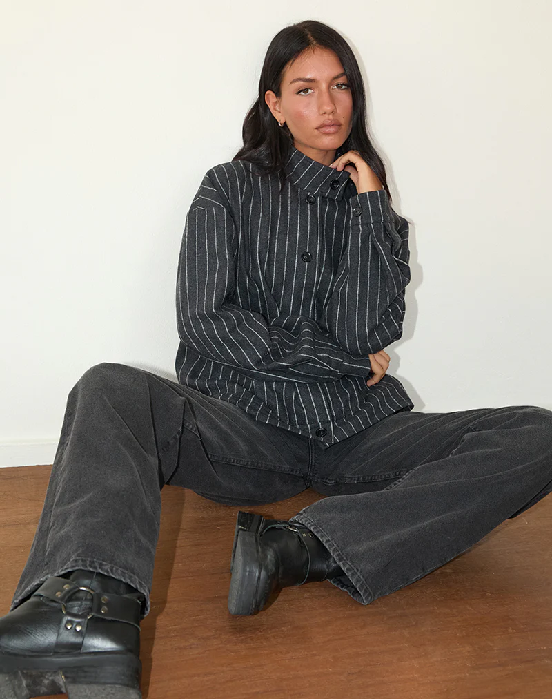 Lastika Jacket in Charcoal Pinstripe - Image 5
