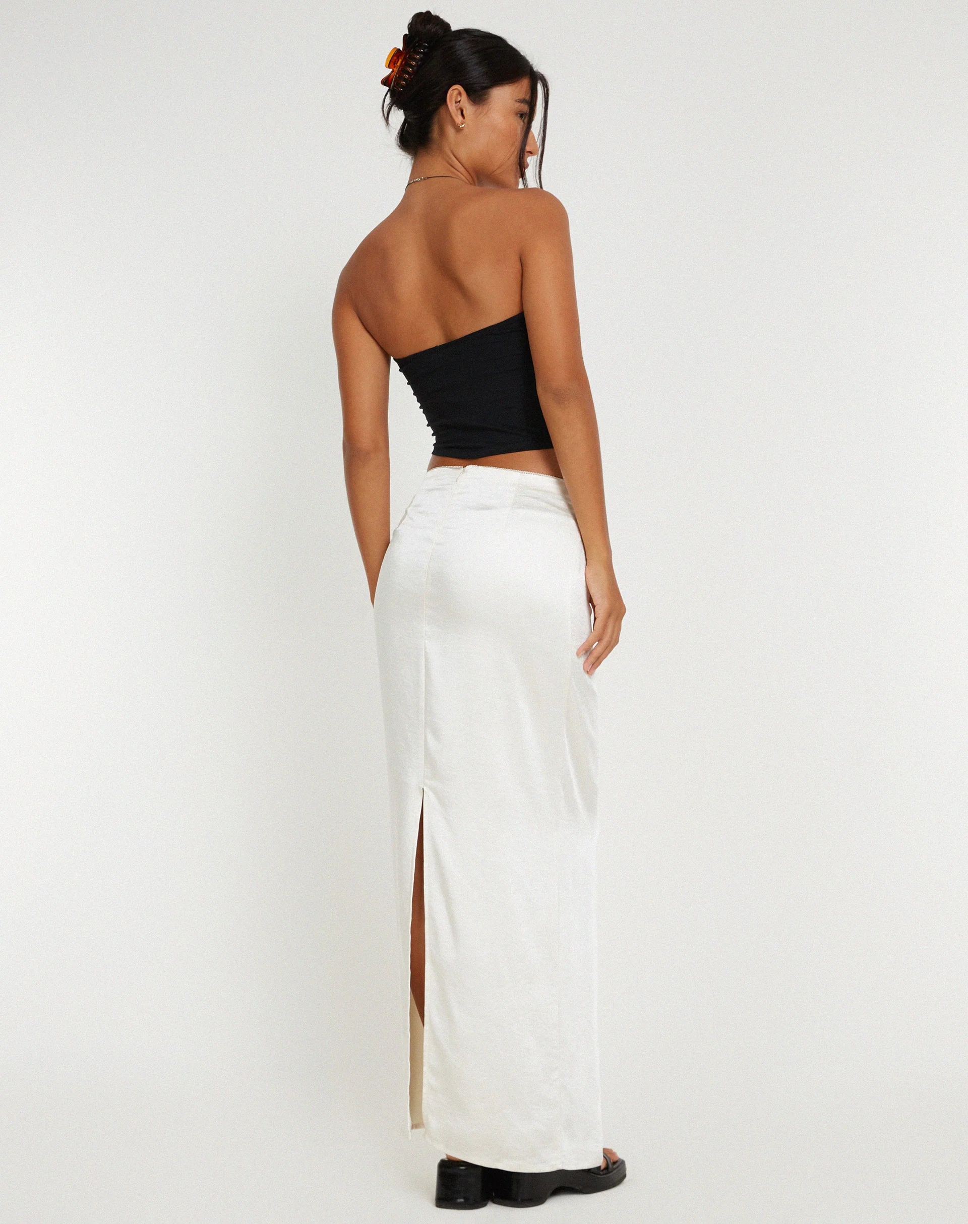 Layla Maxi Skirt in Satin Ivory - Image 4