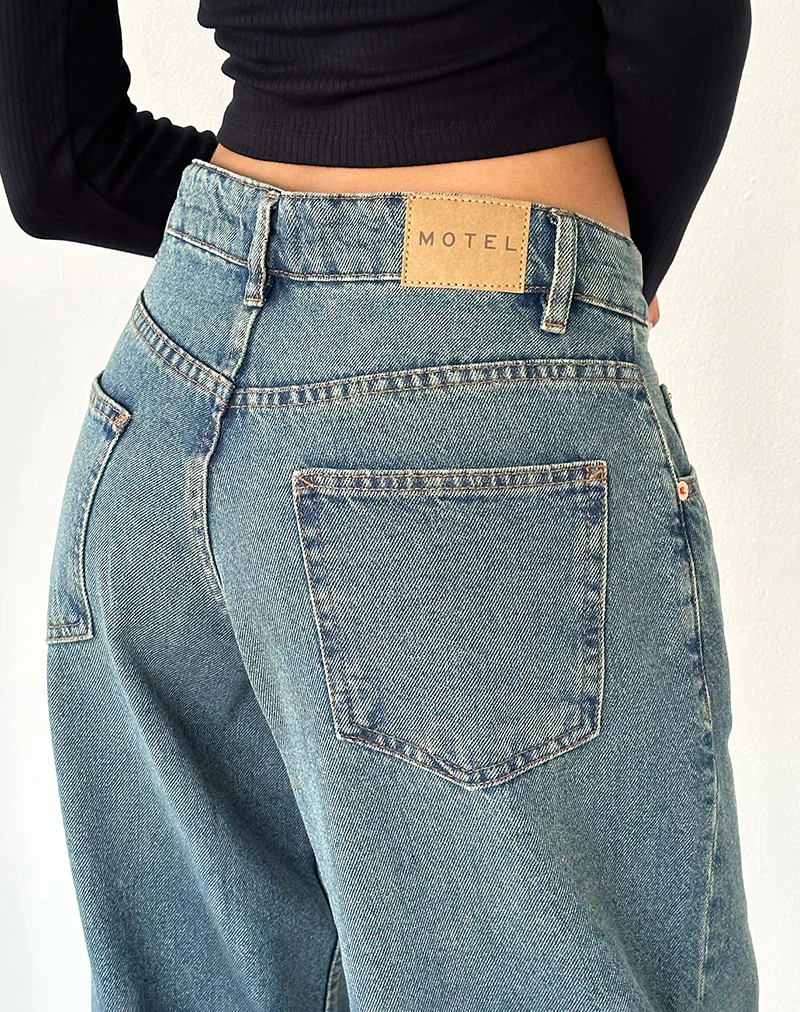 Roomy Oversized Low Rise Jeans in Vintage Blue Green - Image 5
