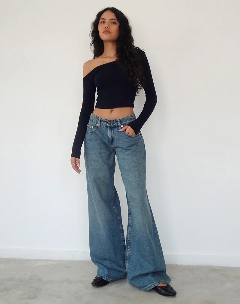 Roomy Oversized Low Rise Jeans in Vintage Blue Green - Image 6
