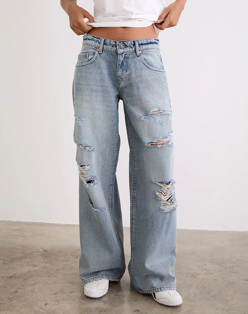 Low Rise Roomy Jeans in Extreme Rip Vintage Blue - Image 4
