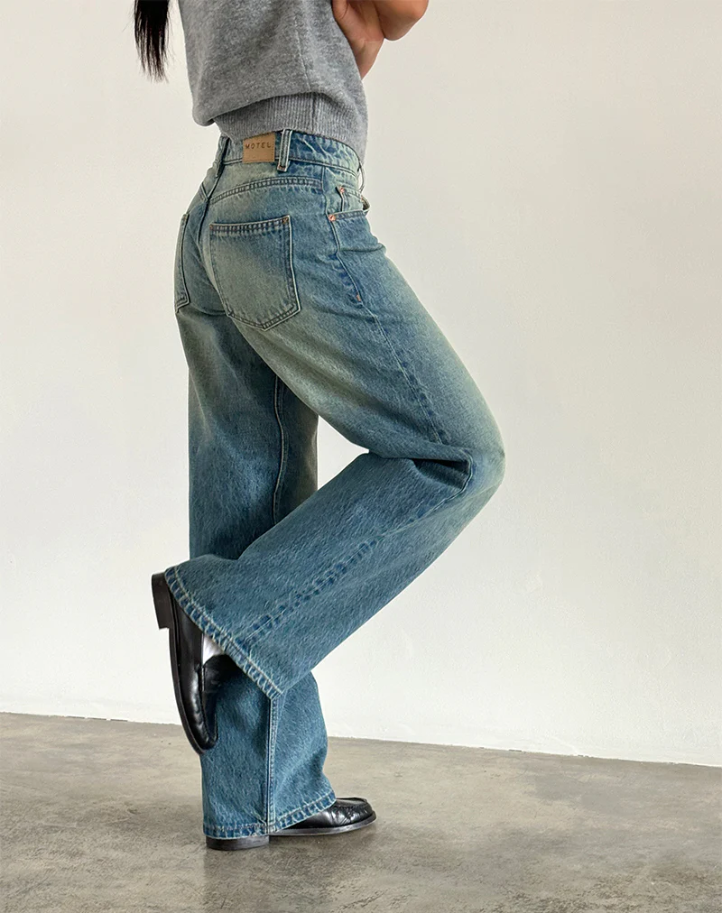 Roomy Extra Wide Low Rise Jeans in Sea Green - Image 3