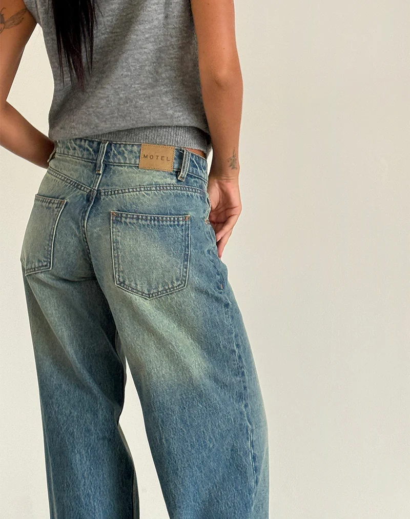 Roomy Extra Wide Low Rise Jeans in Sea Green - Image 5