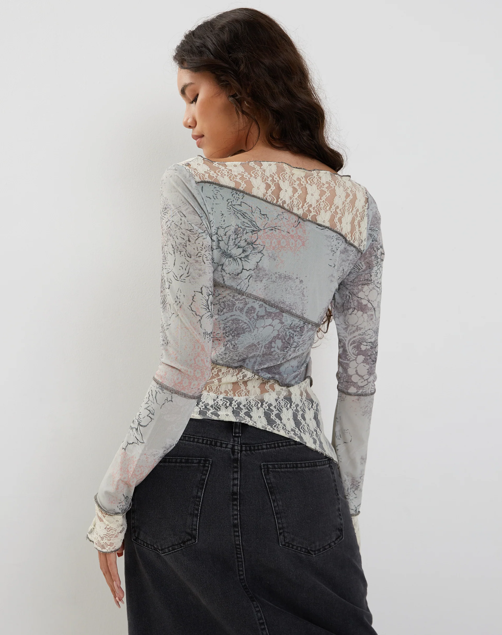 Lucca Long Sleeve Top in Lace Pastel Floral - Image 5