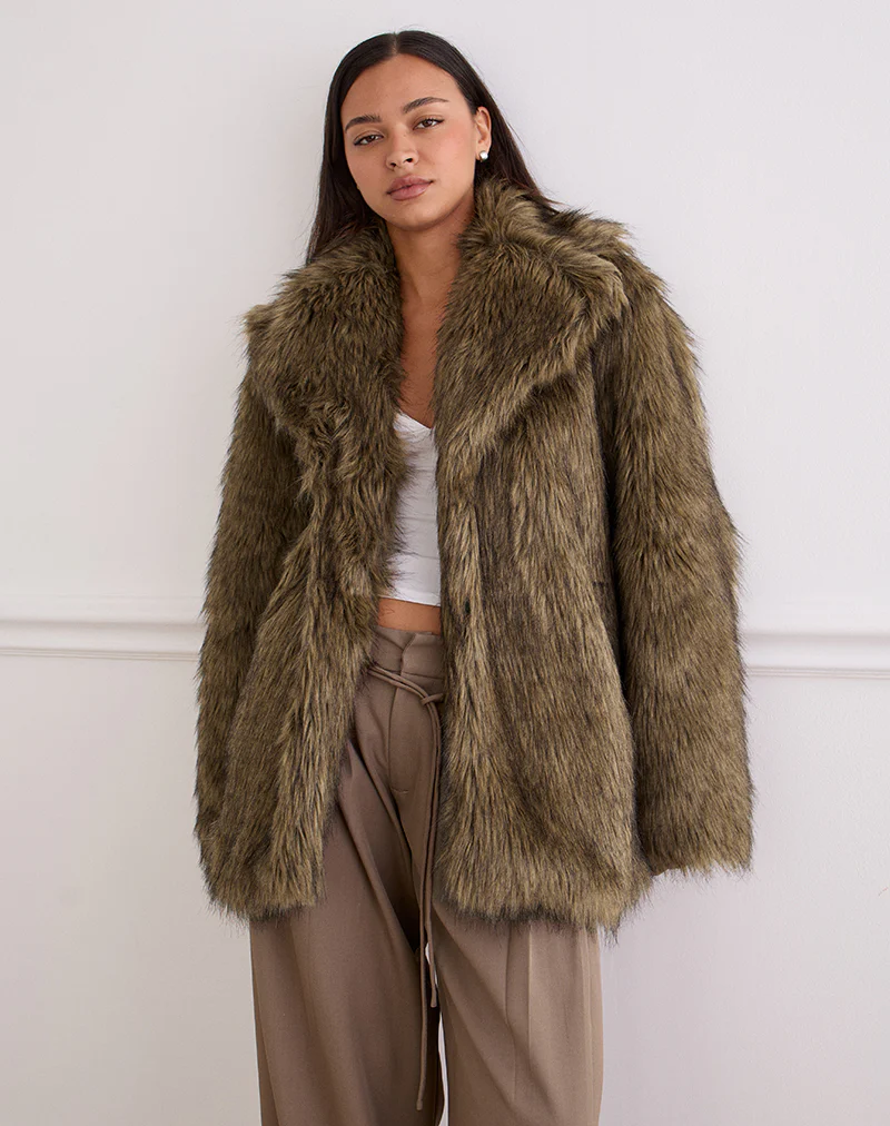 Lupita Jacket in Faux Long Fur Brown - Image 3