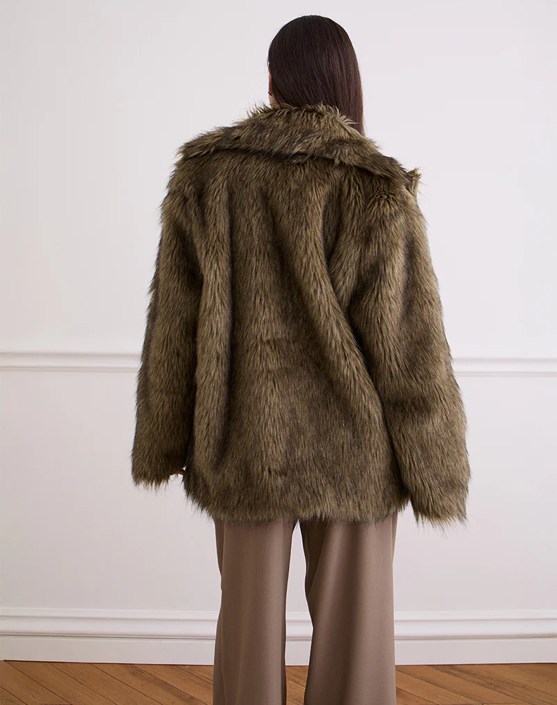 Lupita Jacket in Faux Long Fur Brown - Image 5