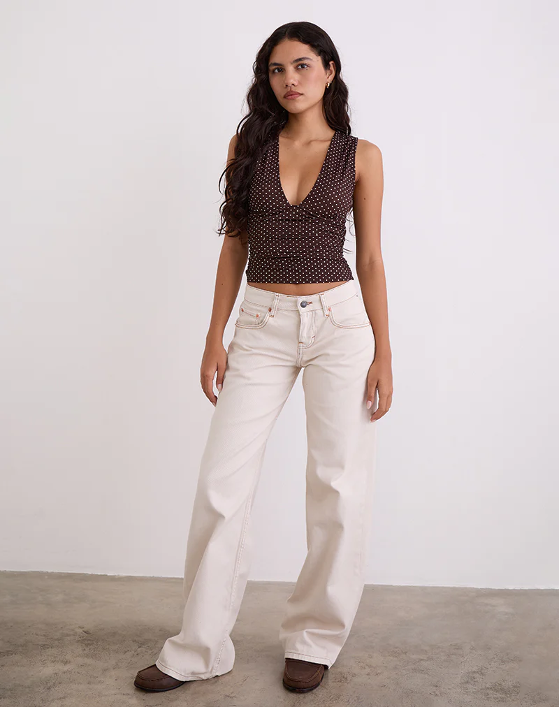 Lycia Plunge Top in Micro Polka Brown - Image 3