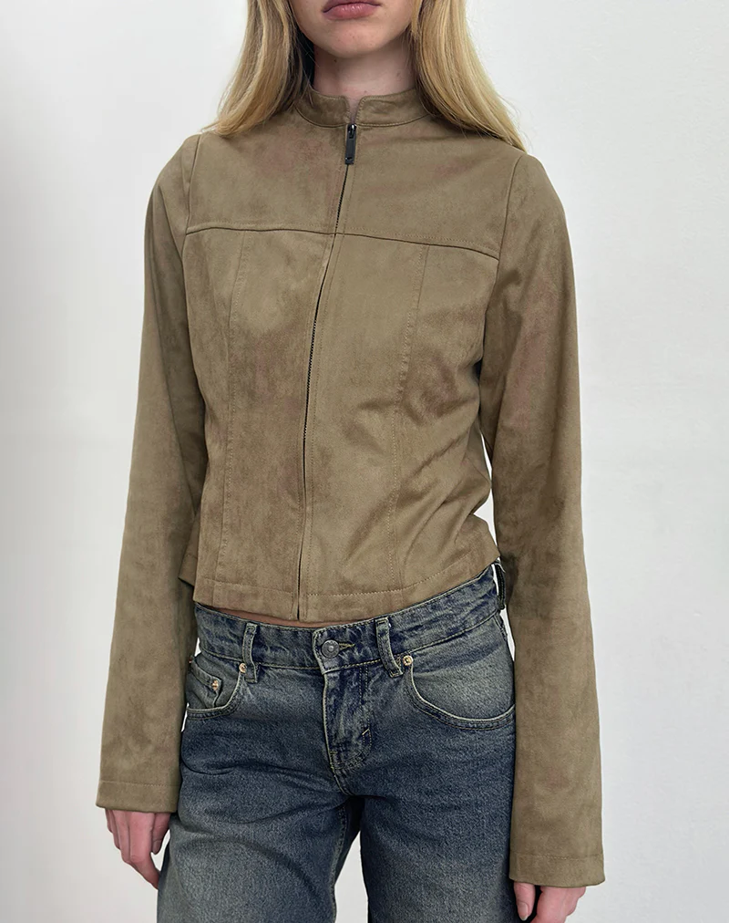 Mandy Jacket in Faux Suede Walnut - Image 3