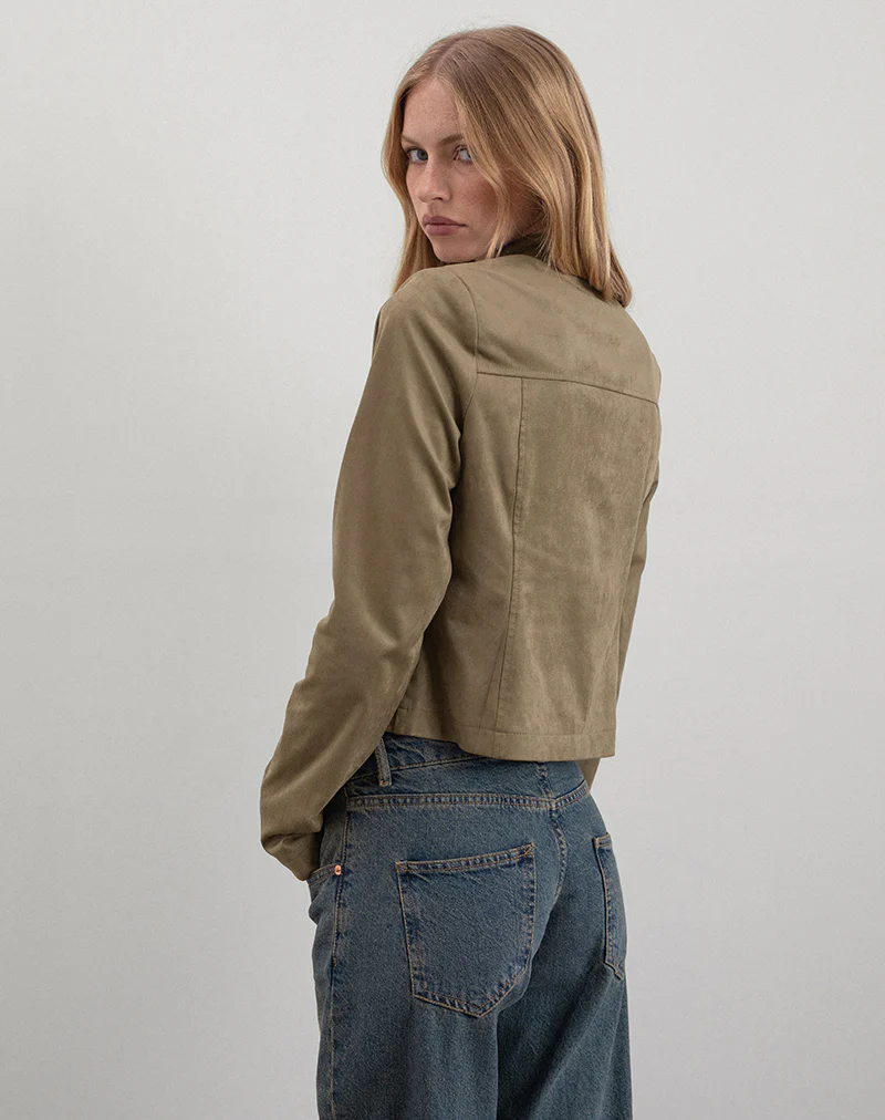 Mandy Jacket in Faux Suede Walnut - Image 4