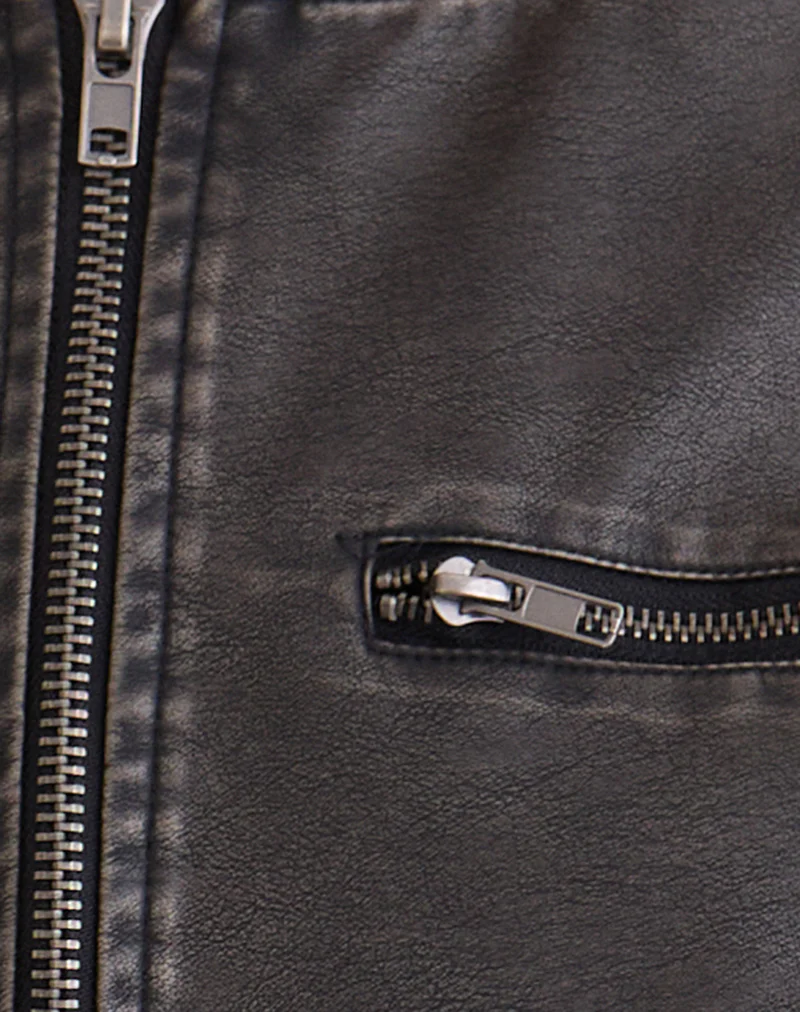 Marco Distressed Bomber Jacket in PU Charcoal - Image 6