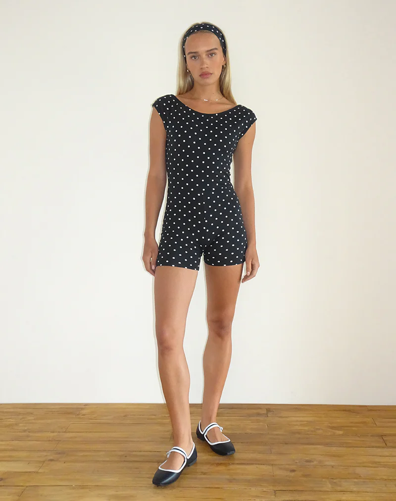 Meredith Backless Playsuit in Polka Black - Image 4