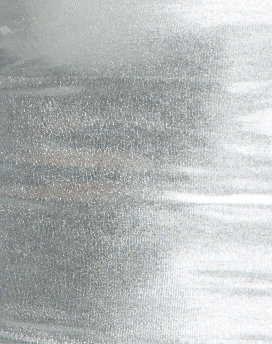 Motel Franny Halterneck Crop in Silver Shiny Spandex - Image 5