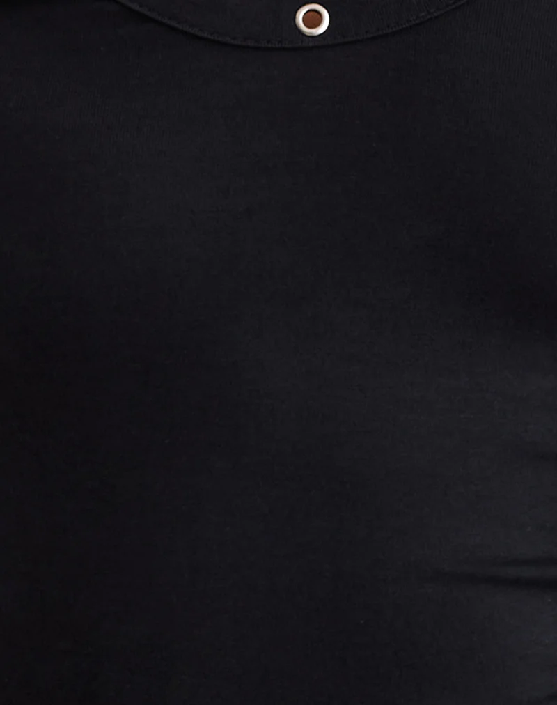 Myoga Studded Scoop Long Sleeve Top in Black - Image 7