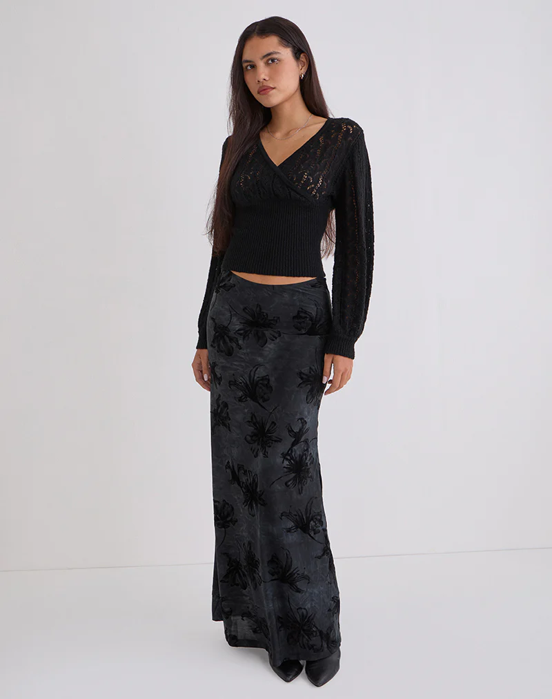 Nilara Wrap Top in Pointelle Knit Black - Image 4