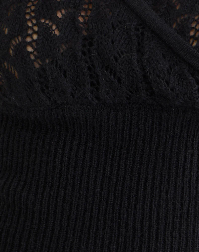 Nilara Wrap Top in Pointelle Knit Black - Image 5