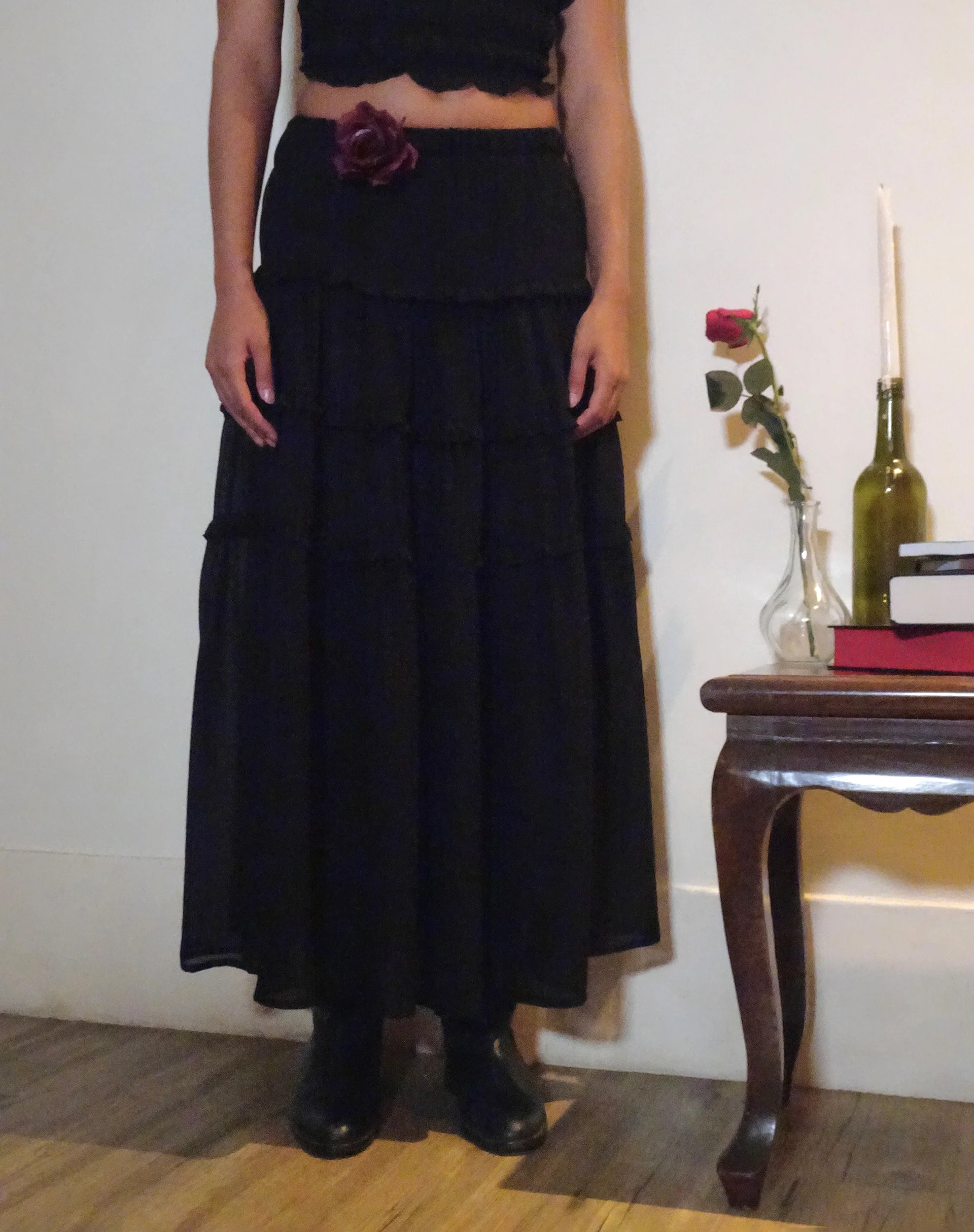 Norah Tiered Maxi Skirt in Black Chiffon - Image 3