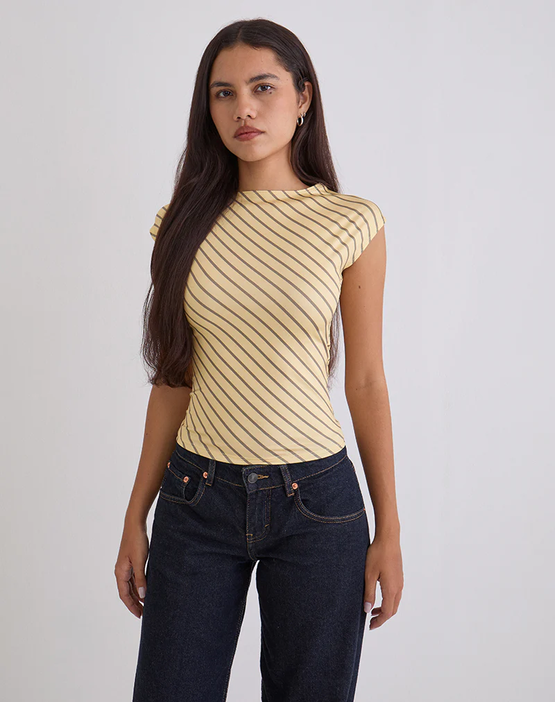 Nova Slinky Top in Yellow Diagonal Stripe - Image 3