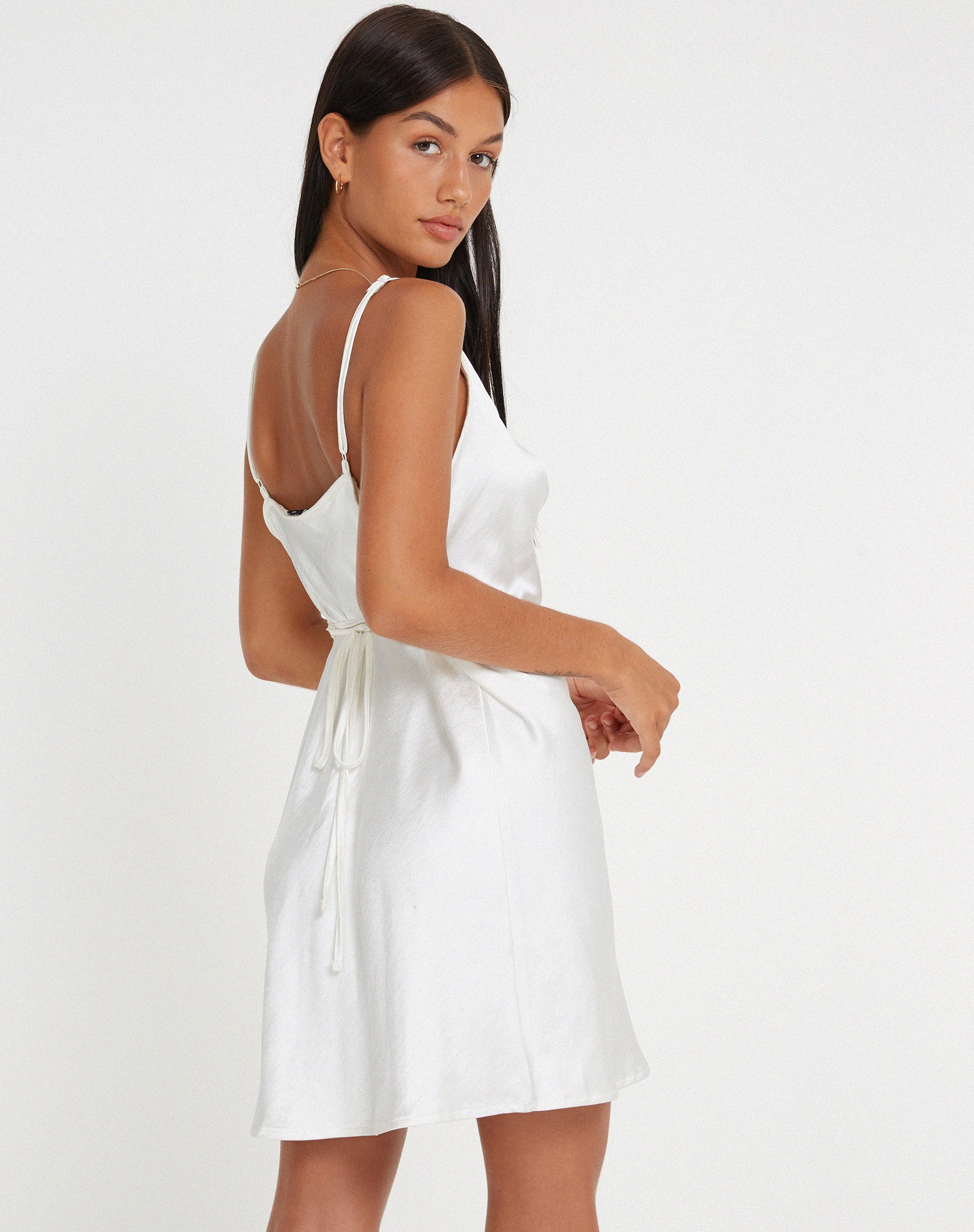 Paiva Slip Dress in Satin Ivory - Image 3