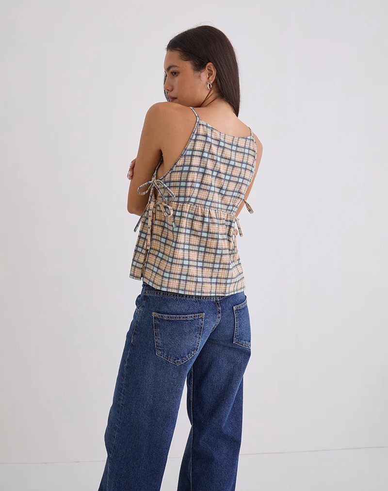 Palsi Loose Sleeveless Top in Pastel Blue Tartan - Image 4