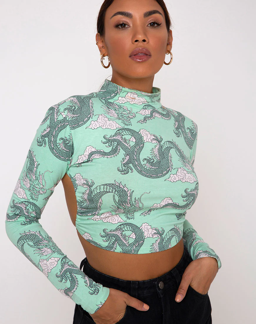 Quelia Crop Top in Chinese Dragon Neo Mint - Image 3