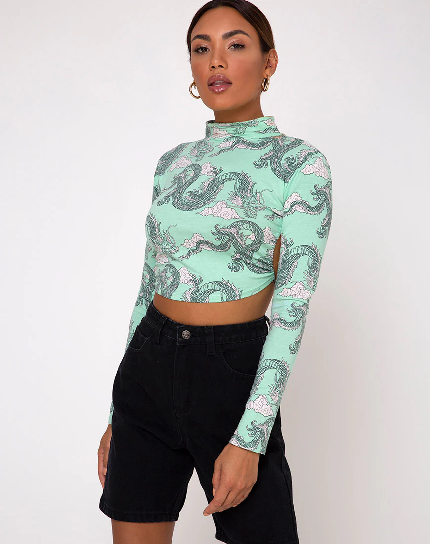 Quelia Crop Top in Chinese Dragon Neo Mint - Image 4
