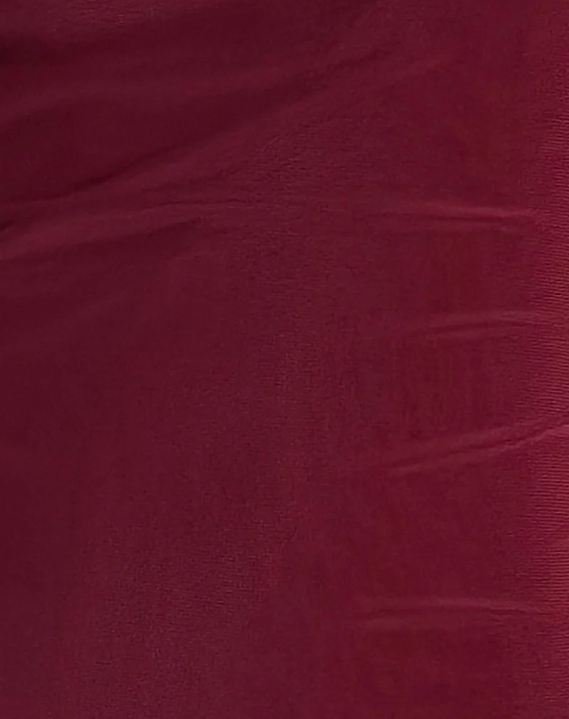 Renata Asymmetrical Mini Dress in Burgundy Mesh - Image 4