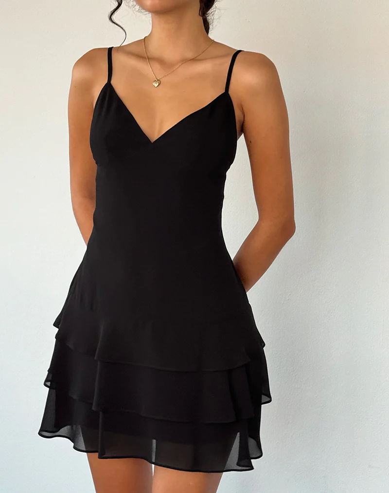 Riasi Ruffle Mini Dress in Chiffon Black - Image 3