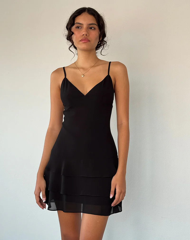Riasi Ruffle Mini Dress in Chiffon Black - Image 4