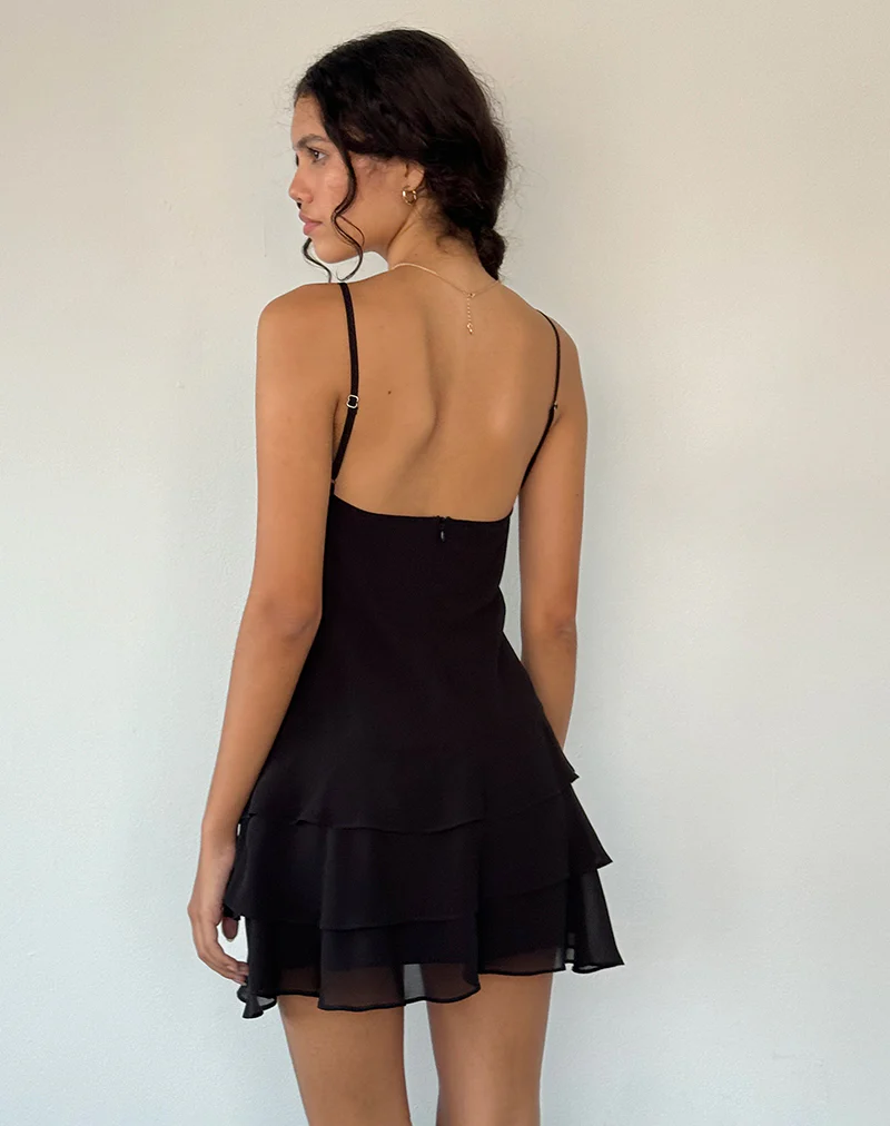 Riasi Ruffle Mini Dress in Chiffon Black - Image 7