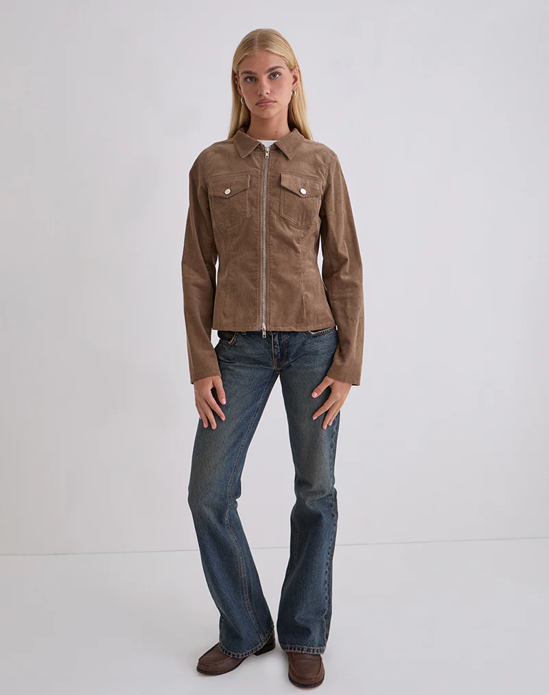 Rohana Fitted Jacket in Baby Cord Walnut Brown - Image 4