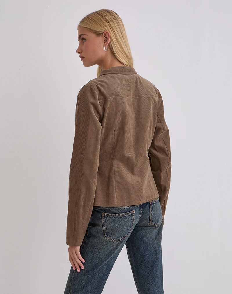Rohana Fitted Jacket in Baby Cord Walnut Brown - Image 5