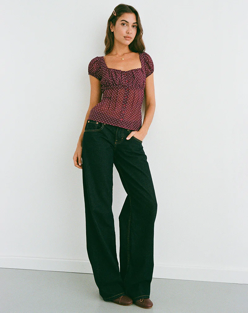 Rolina Blouse in Chiffon Mini Polka Burgundy - Image 4