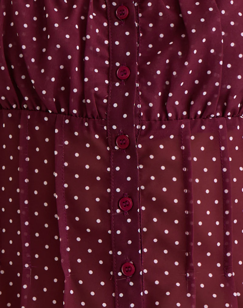 Rolina Blouse in Chiffon Mini Polka Burgundy - Image 7