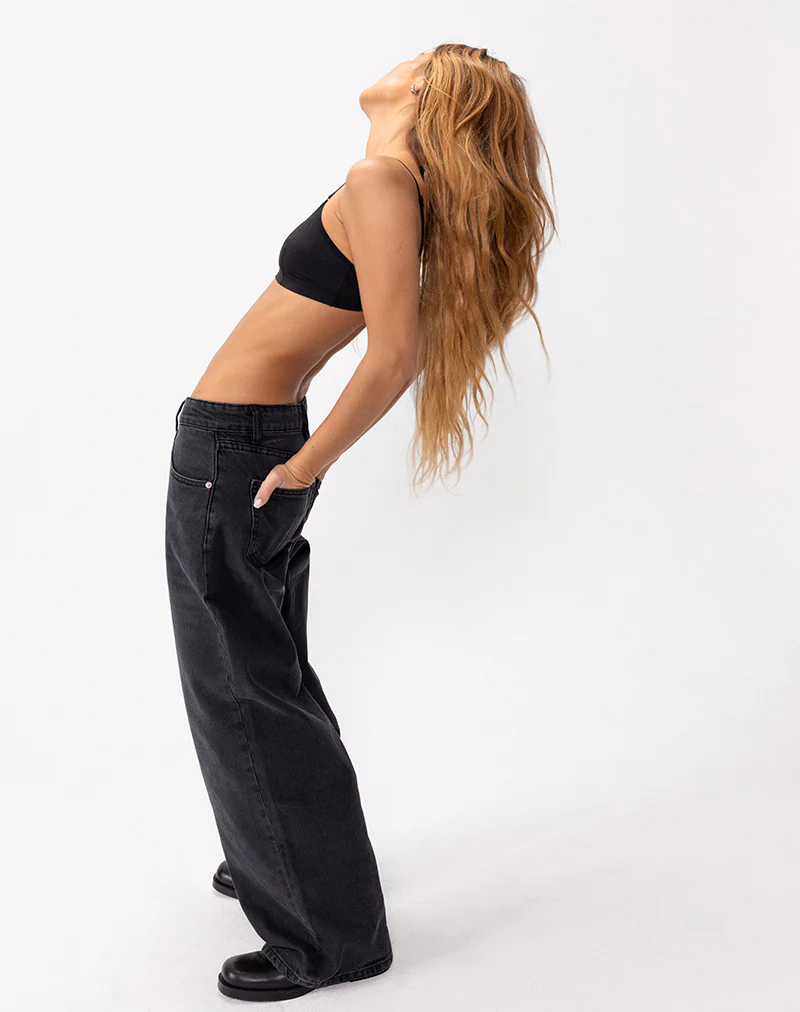 Roomy Extra Wide Low Rise Jeans in Washed Black - Image 5