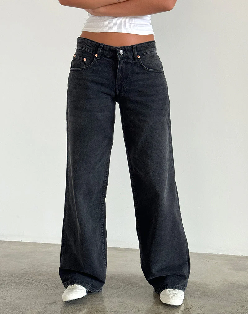 Roomy Extra Wide Low Rise Jeans in Washed Black - Image 6