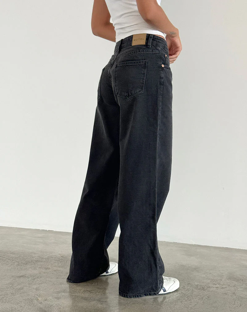 Roomy Extra Wide Low Rise Jeans in Washed Black - Image 7