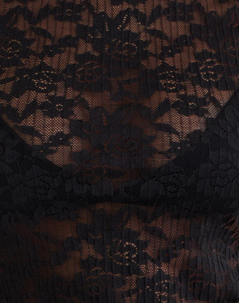 Roselani Ruffle Hem Top in Lace Black - Image 6