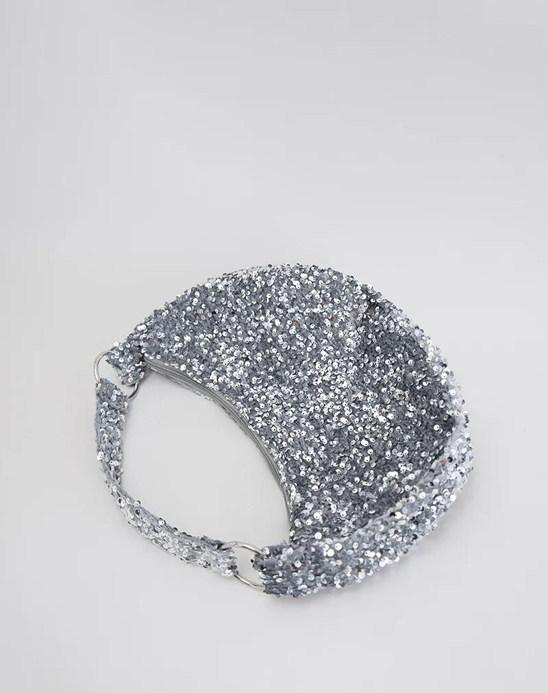 Sequin Hobo Bag in Silver - Image 3