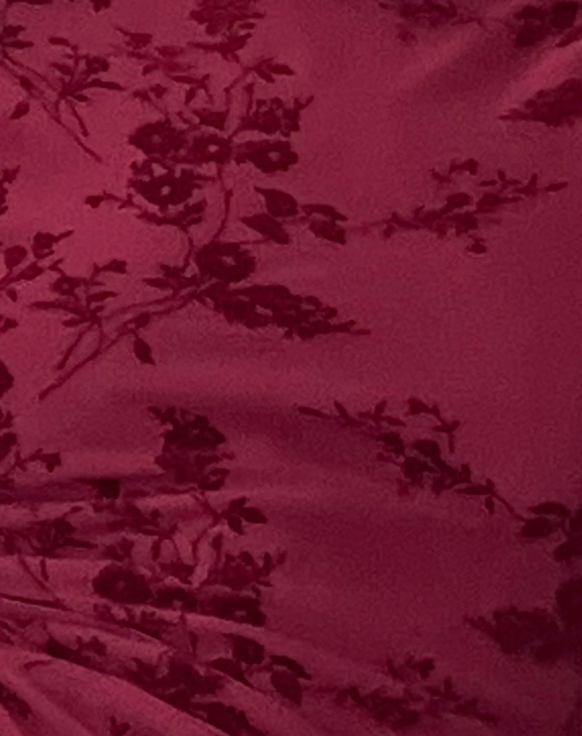 Sevila Long Sleeve Mini Dress in Flocked Botanical Flower Maroon - Image 6