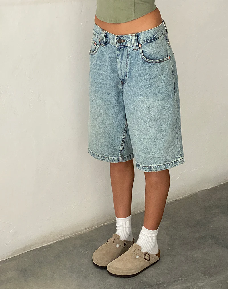 Low Rise Denim Skater Shorts in Bleach Denim - Image 3