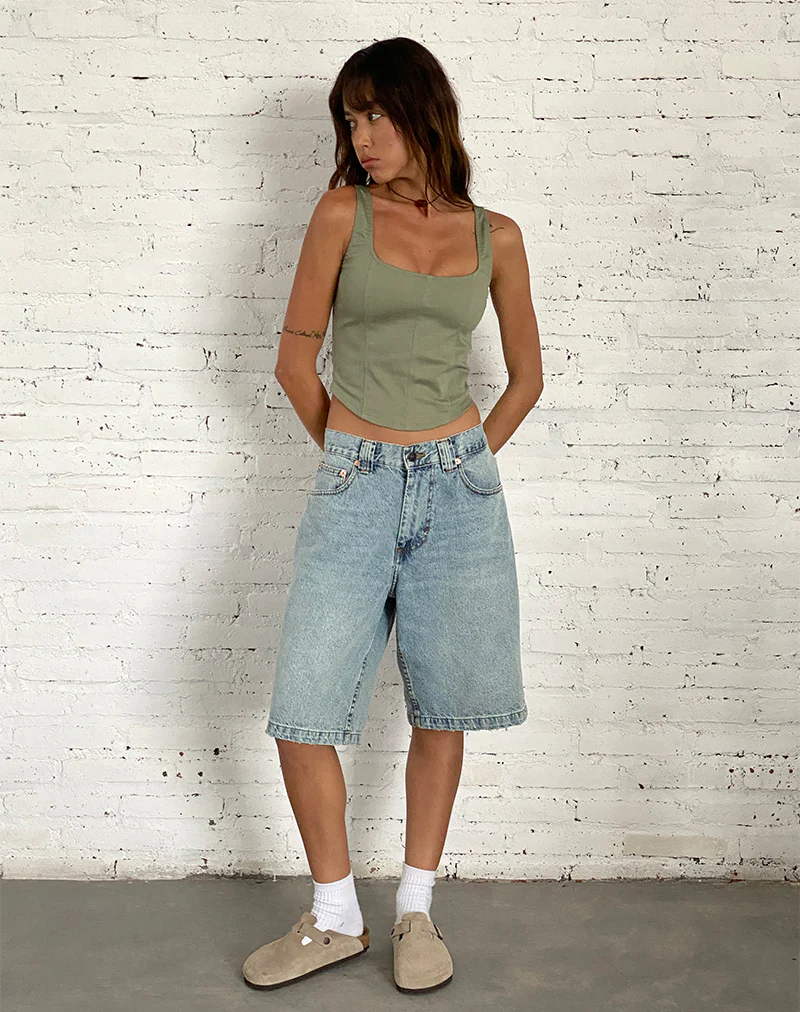 Low Rise Denim Skater Shorts in Bleach Denim - Image 6