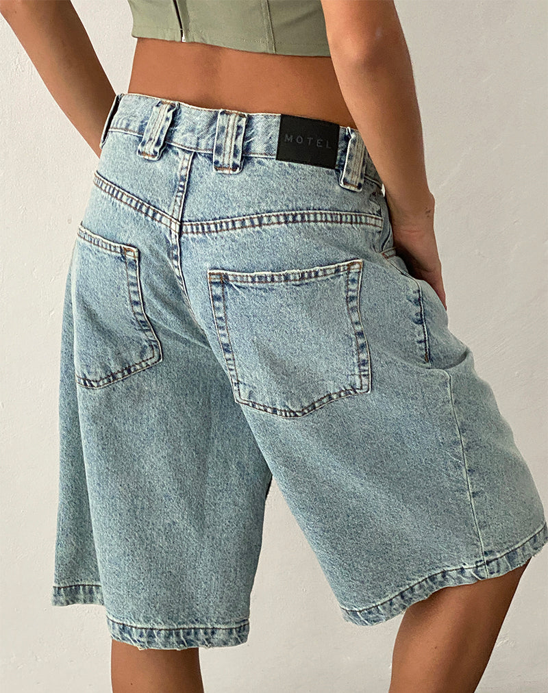 Low Rise Denim Skater Shorts in Bleach Denim - Image 7