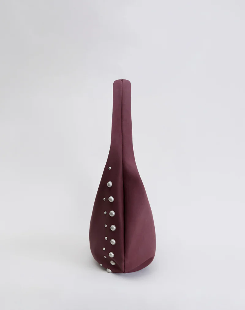 Studded Slouch Bag in Burgundy - Image 6