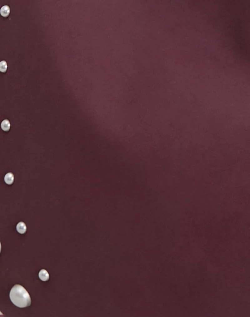 Studded Slouch Bag in Burgundy - Image 7