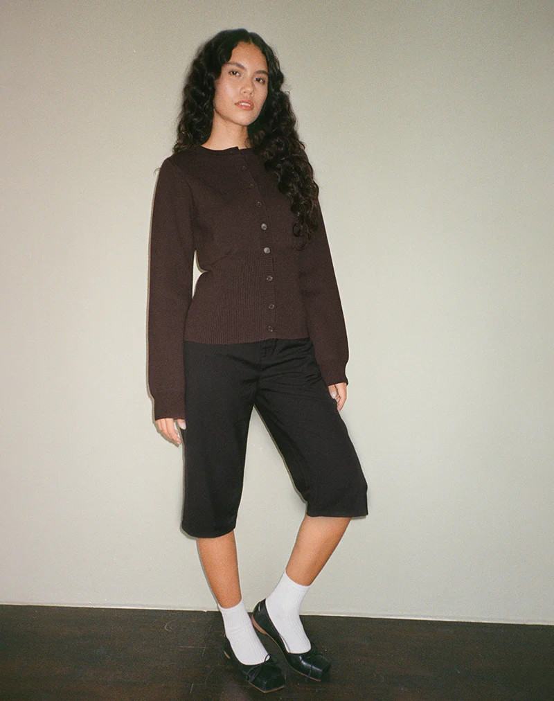 Subra Long Sleeve Ribbed Hem Cardigan in Bitter Chocolate - Image 6