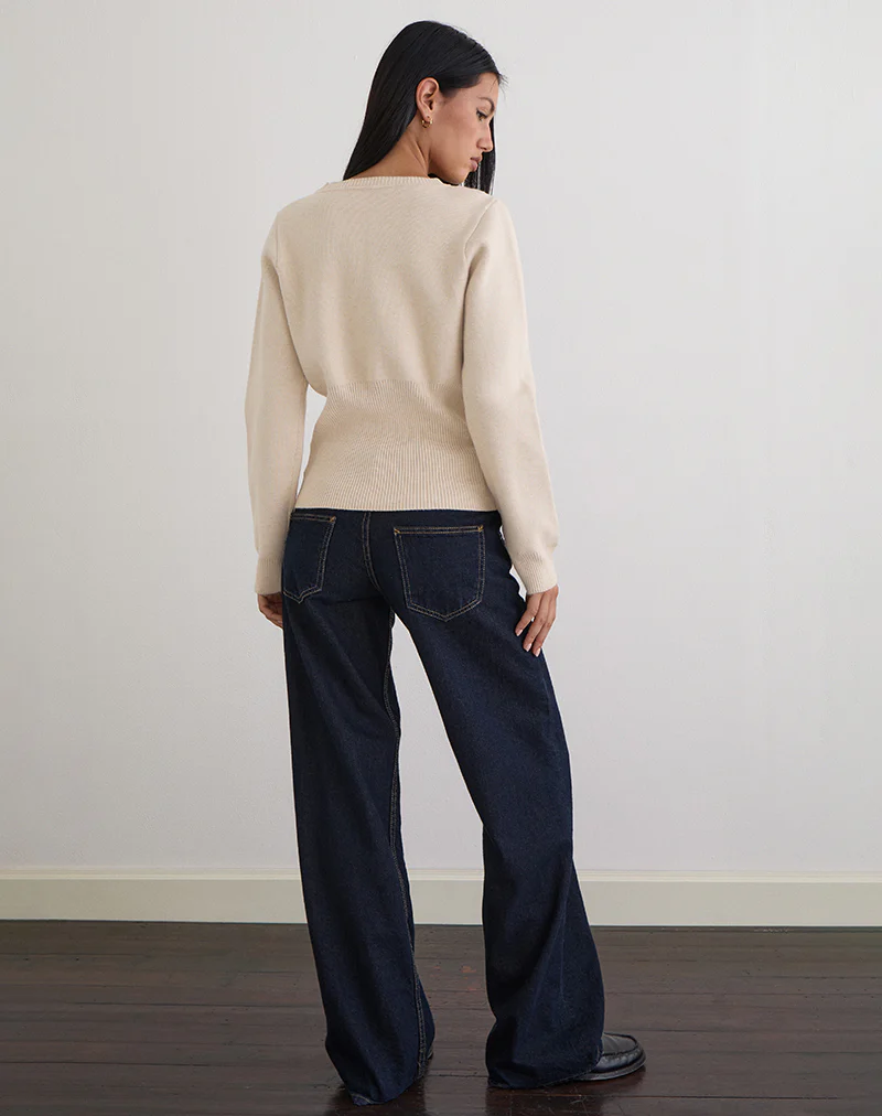 Subra Long Sleeve Ribbed Hem Cardigan in Ivory - Image 4